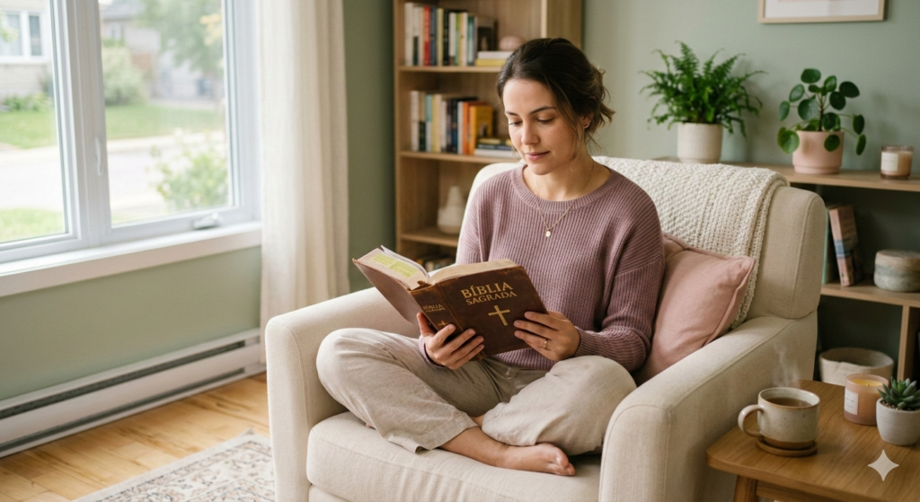 Mulher lendo a bíblia - Imagem gerada por IA